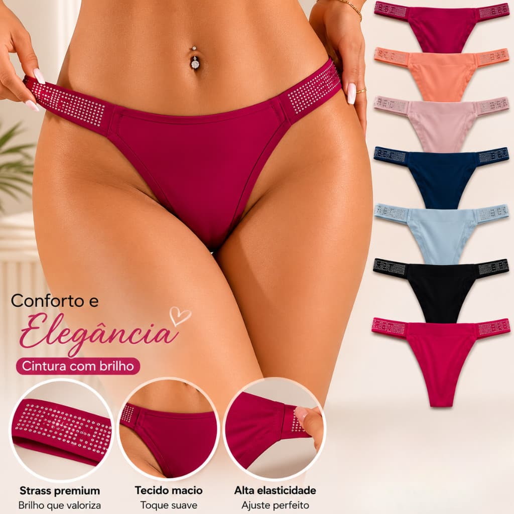 Kit 3/5/10 Calcinhas Fio Dental Love Secret com Strass Lisa Cores Variadas Sem Costura POLIAMIDA IMPORTADA