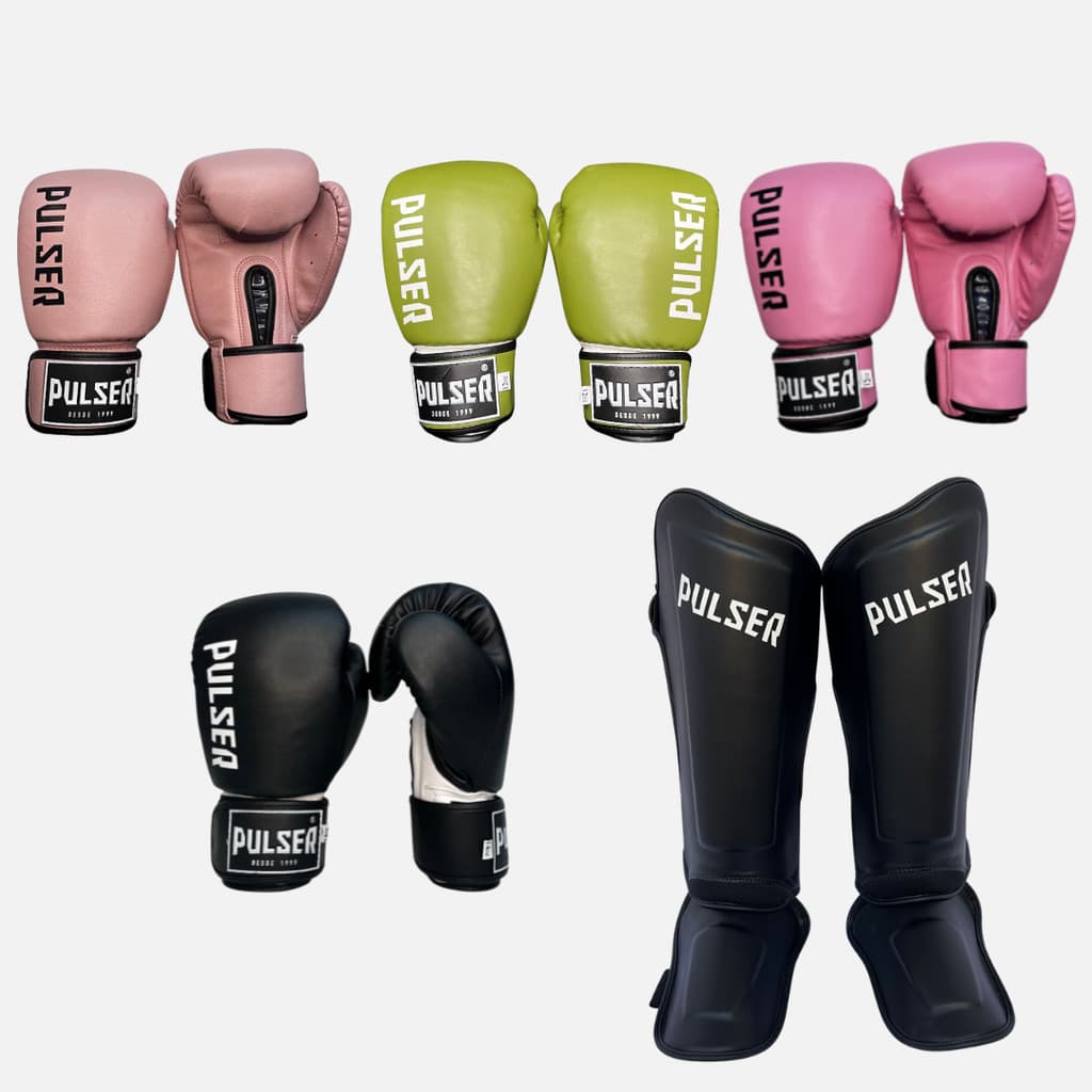 Kit  Luva e Caneleira Muay Thai Kickboxing Pulser Cores variadas