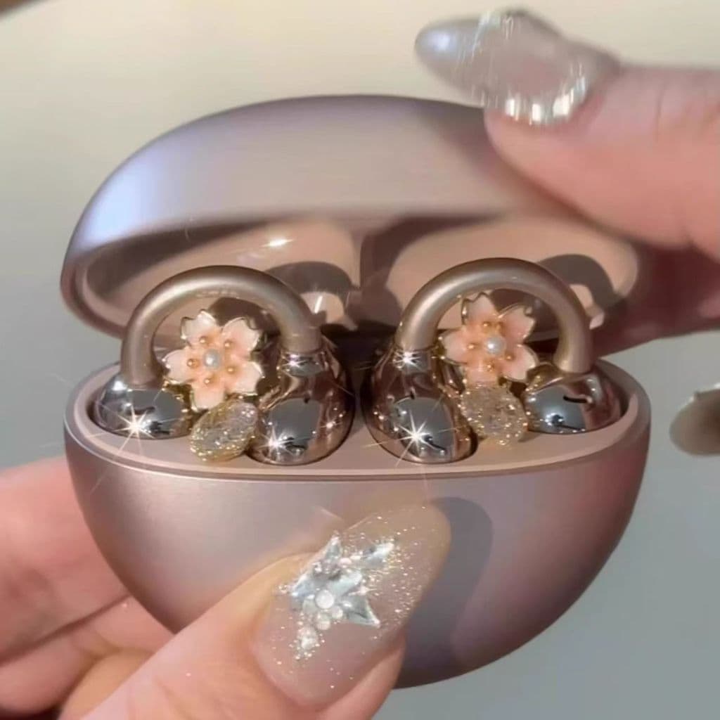 Romântico flor de cerejeira diamante fivela fone de ouvido clipe fivela adequado para fones de ouvido Bluetooth moda req