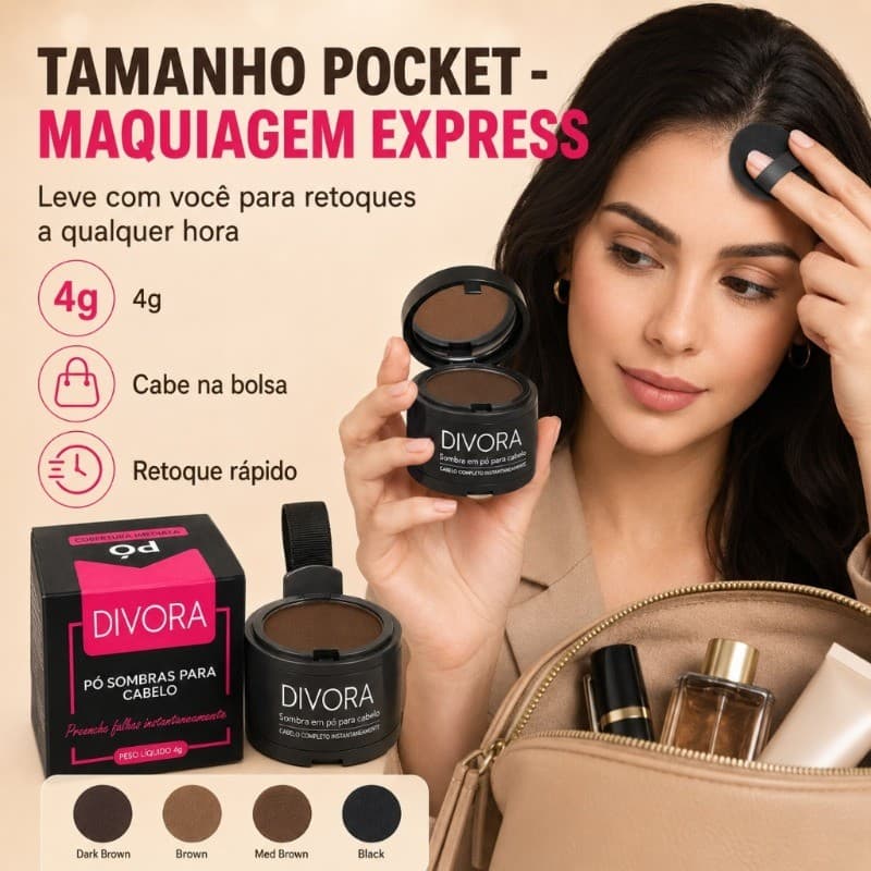 Pó Reparador Capilar Divora 4g - Cabelo Fino, Linhas Finas, Cobre Cabelo Branco, Make Premium Beauty