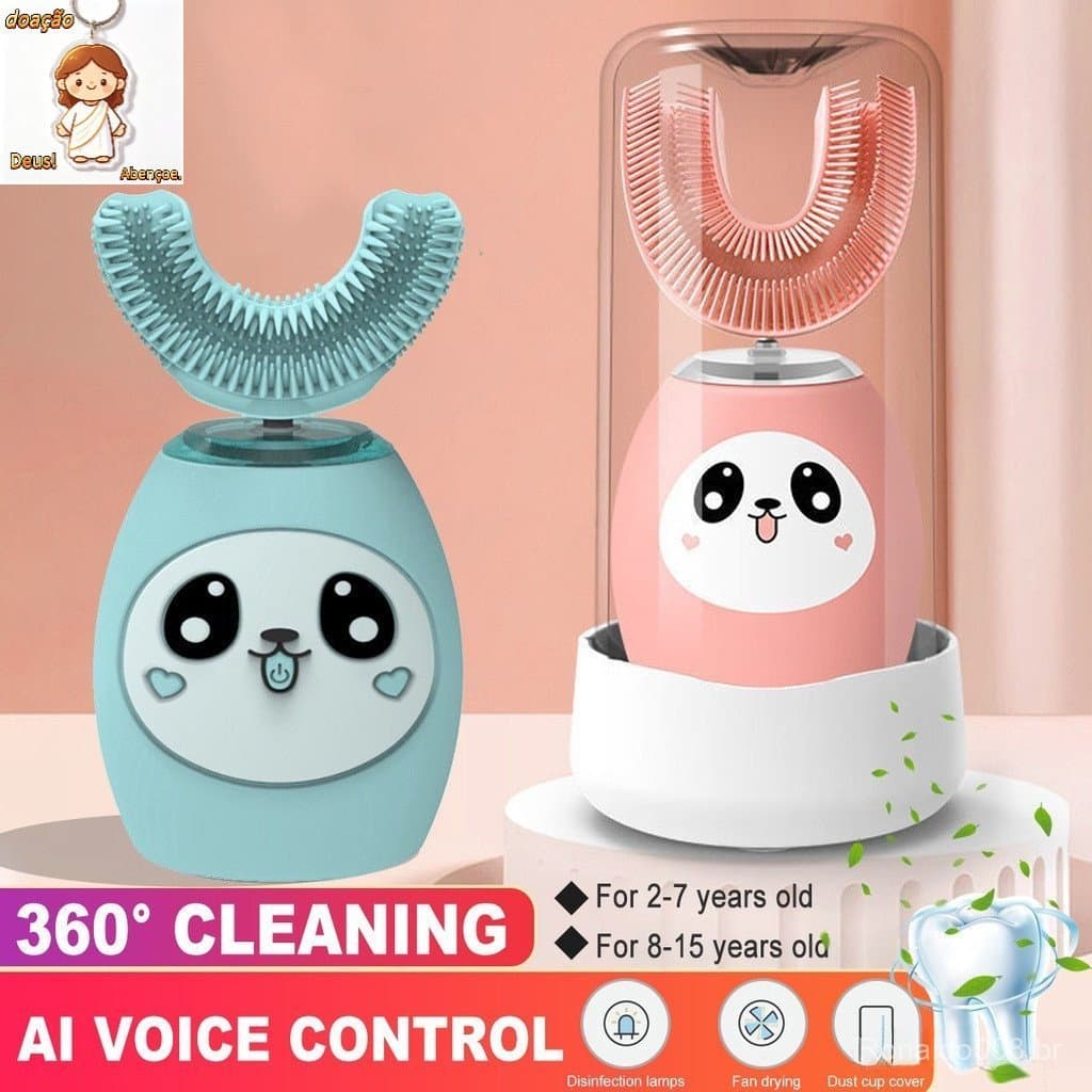 Escova De Dentes Elétrica Infantil De 3 Velocidades Em Formato De U Para 2-15 Anos À Prova D'água Desenho Automático