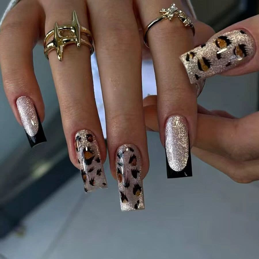 Unhas vestíveis médias e longas, estilo luxuoso, tubo de água médio, marrom, olho de gato, peça de Manicure francesa, es
