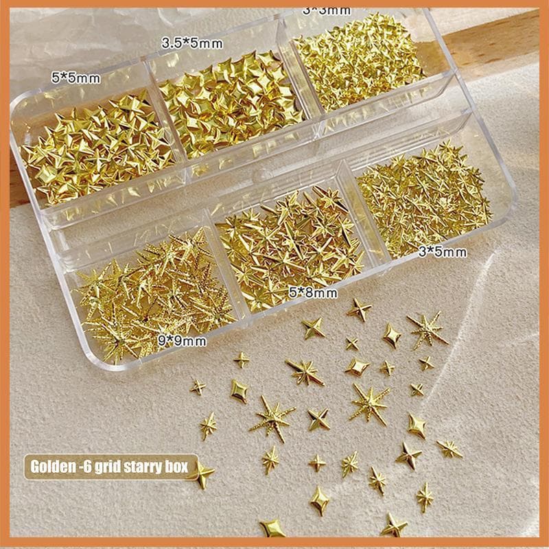 [BG] 6 Grades Metálicas Douradas E Prateadas Para Arte Em Unhas , Strass , Decoração , Amuletos De Manicure , Flatba Sta