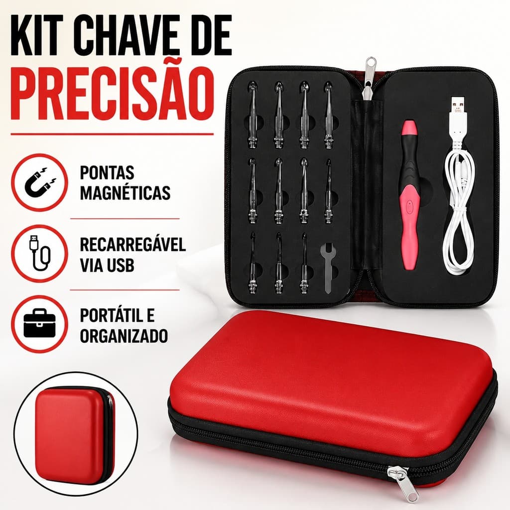 Kit 9 Agulhas de Crochê LED Recarregável NÃO POSSUI CONTADOR DE PONTOS Ponteiras Intercambiáveis
