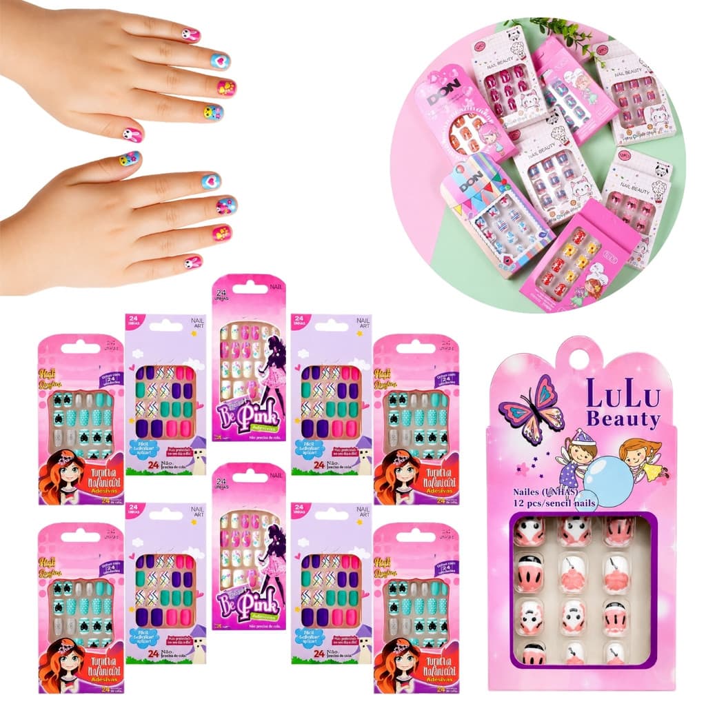 Kit 120 Unhas Postiças Kids Infantil Teen Decoradas Atacado