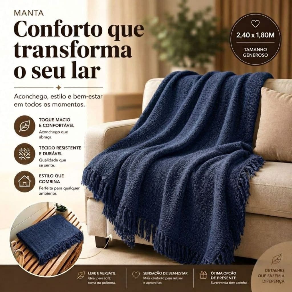 Manta Artesanal Para Sofá Grande 2,40 x 1,80 Algodão Decorativa