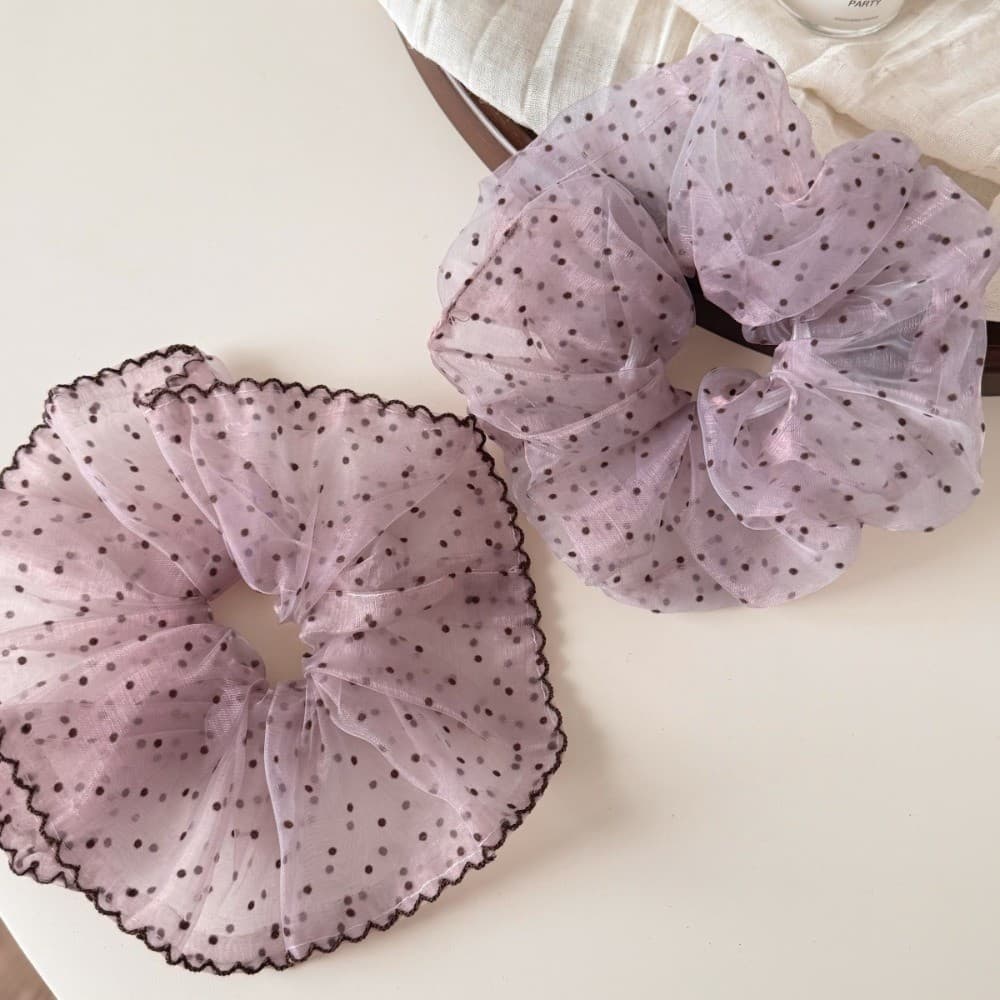 Moouga/estilo suave pasta de feijão roxo bolinhas Scrunchy Organza corda de cabelo mostrando temperamento menina coração