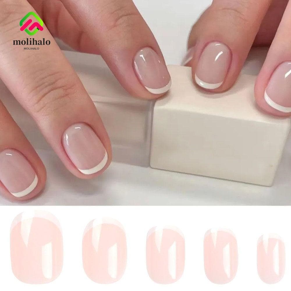 MOLIHALO Unhas Postiças , Francesas Redondas , Moda Borda Branca Cobertura Completa Pontas De Curtas Para DIY