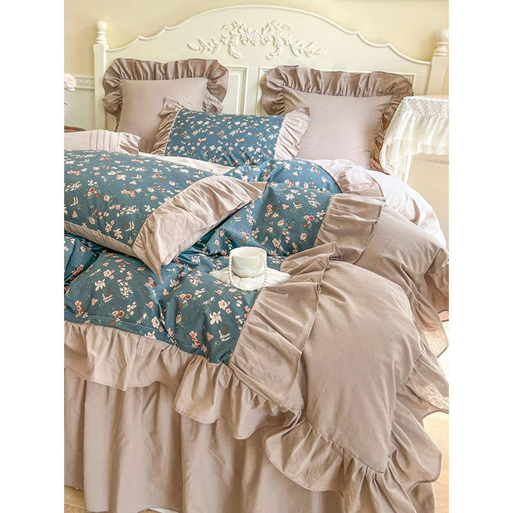 Francês Retro lavado colcha capa dupla gaze conjunto de quatro peças 100 algodão saia cama puro algodão nu cama 4