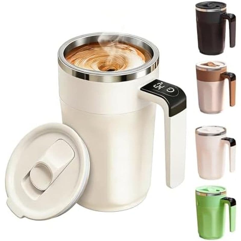 Xícara De Café Com Agitação Automática Display Tempeure , Caneca Aquecida Recarregável Elétrica Tampa , Material De Aço