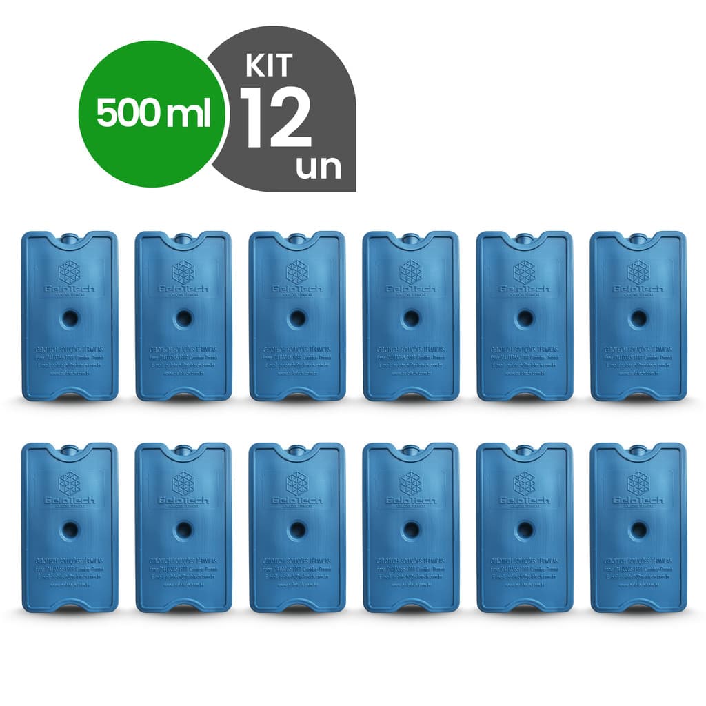 Kit 12 Gelo Reutilizável 500ml Até 8h Gelado Não Molha | GeloTech Rígido Gel Artificial Atóxico