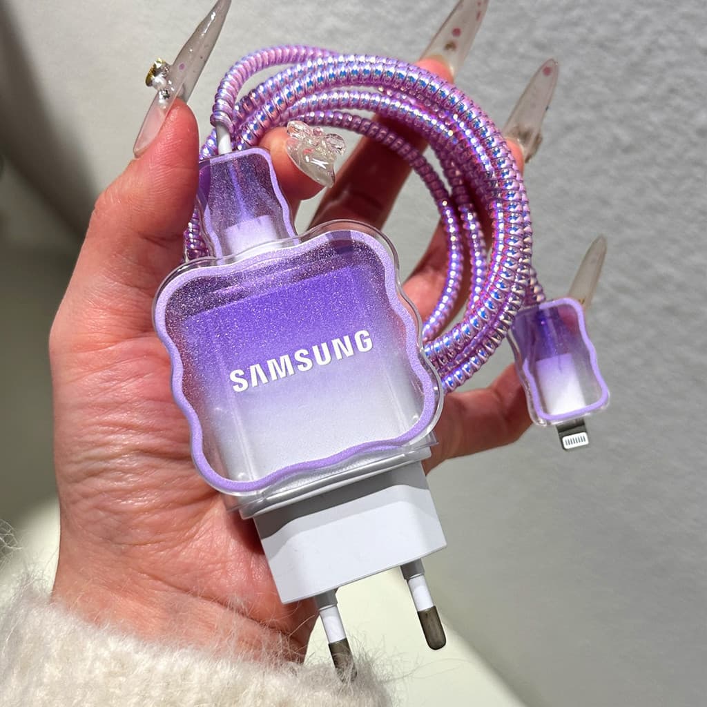 Capa Protetora Universal Para Carregador Samsung 25W , Resistente A Arranhões , Roxo Gradiente , Estende Vida Útil .