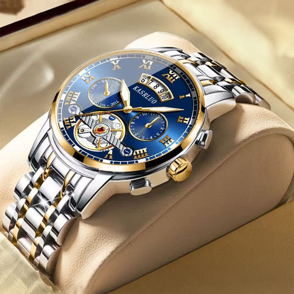 Cross-Border novo estilo de aço inoxidável falso turbilhão relógio de alto valor masculino moda luminosa à prova dwaterp