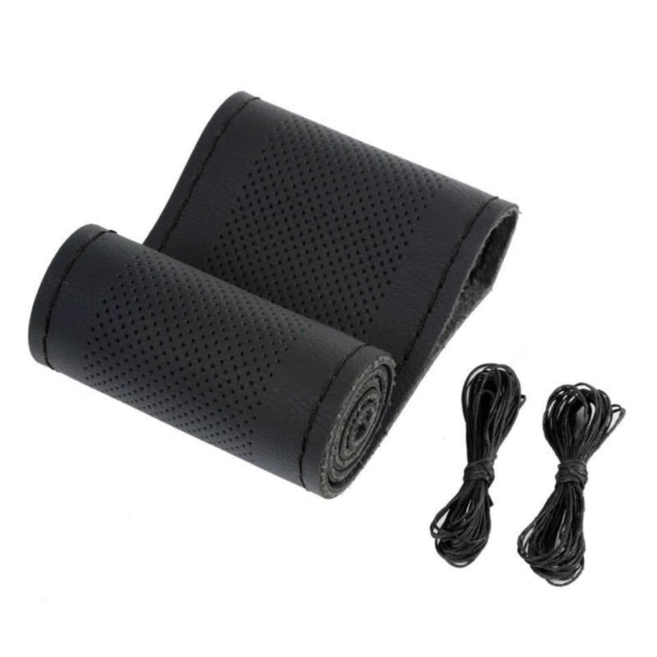 Capa de volante costurada à mão em couro de microfibra perfurada respirável confortável antiderrapante resistente ao des