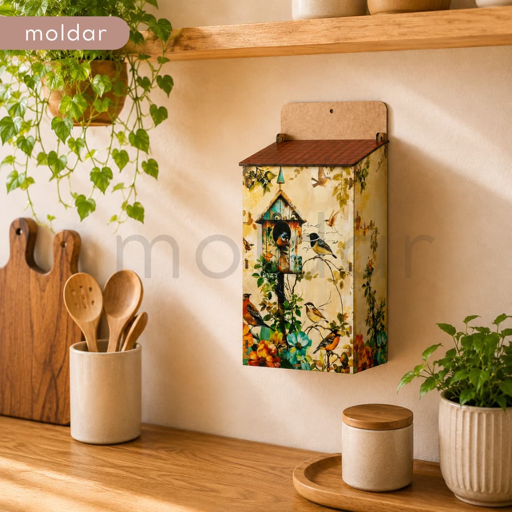 Puxa Saco de Parede Porta Sacolas Organizador Cozinha Casinha em MDF Decorativo