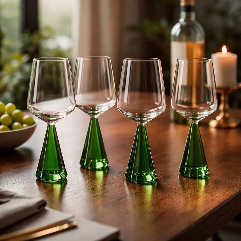 Kit 6 Taças P/ Vinho Prisma Em Cristal Base Verde