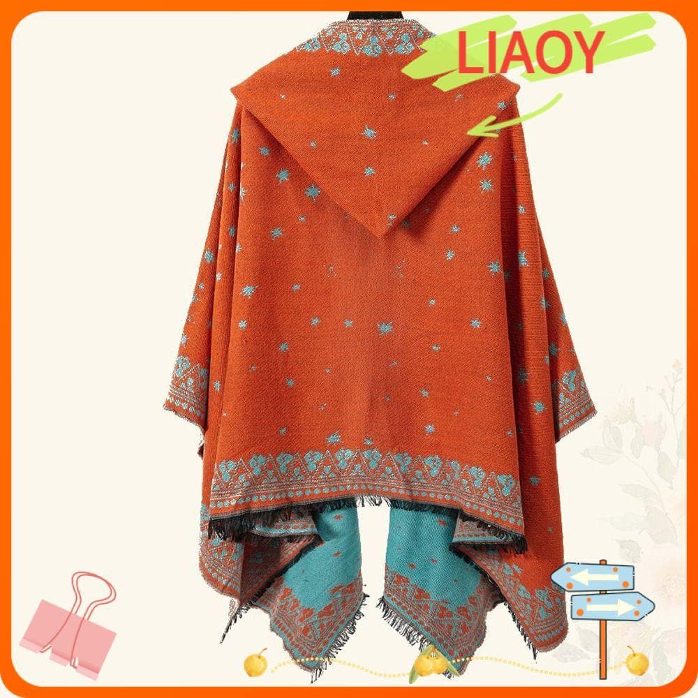 LIAOYING Xale Com Capuz , Capas Poncho Quentes À Prova De Vento , Moda Estilo Étnico Borla Manto Feminino