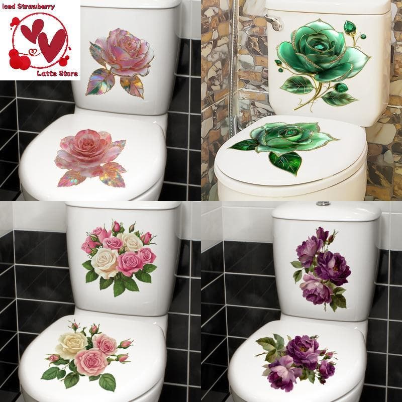 Beautyus 2 Pçs Criativo Rosa Flor À Prova Dwaterproof Água Toalete Stier Banheiro Parede Baground Decalque Decoração Par