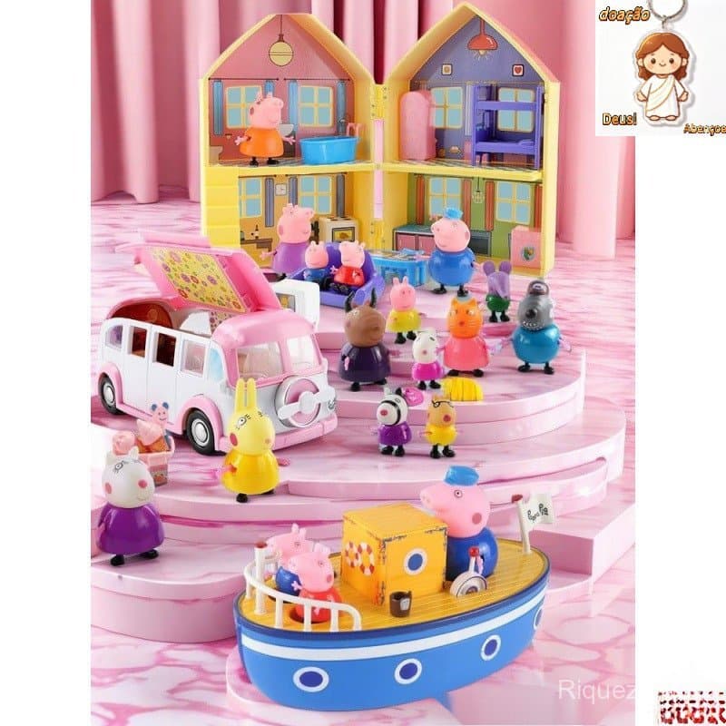 Peppa Pig Casa Luxo Dupla Face Brinquedos Partido Familiar Ação Educacional Figuras Boneca Crianças 8465s