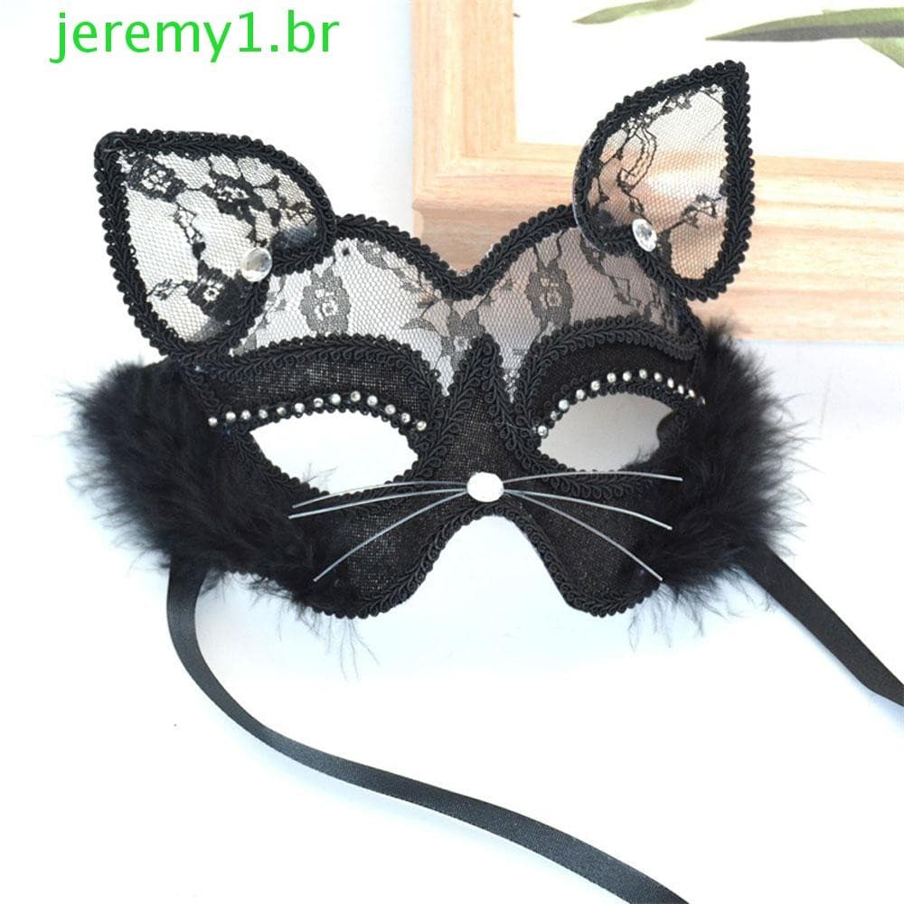 JEREMY1 Máscara De Festa Meninas Mulheres Renda Preta Luxo Olho De Gato