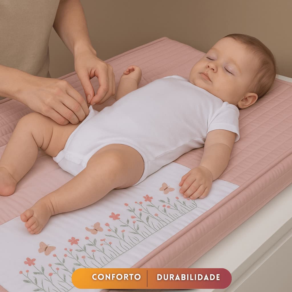 Trocador Bebê Bordado Delicado Para Berço Com Enchimento Macio Impermeável Portátil E Fácil De Limpar