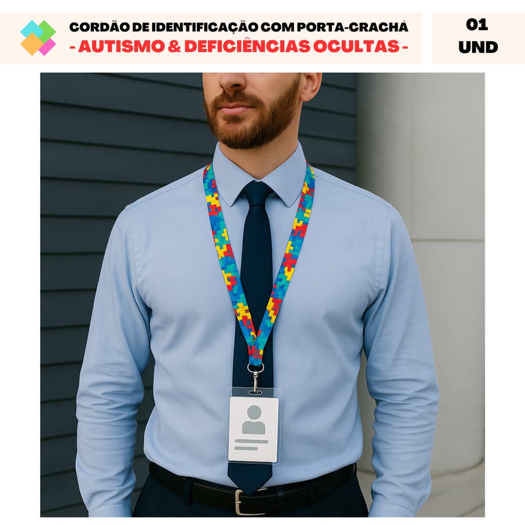 Cordão de Identificação com Porta-Crachá - Autismo e Deficiências Ocultas (1 Und)