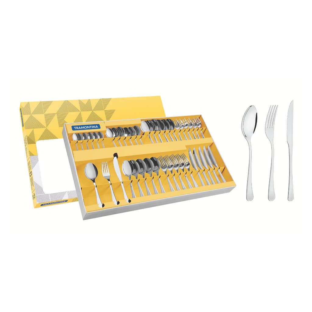 JOGO DE TALHARES TRAMONTINA HAVANA 66945774 EM AÇO INOX COM FACAS PARA CHURRASCO 42 PEÇAS