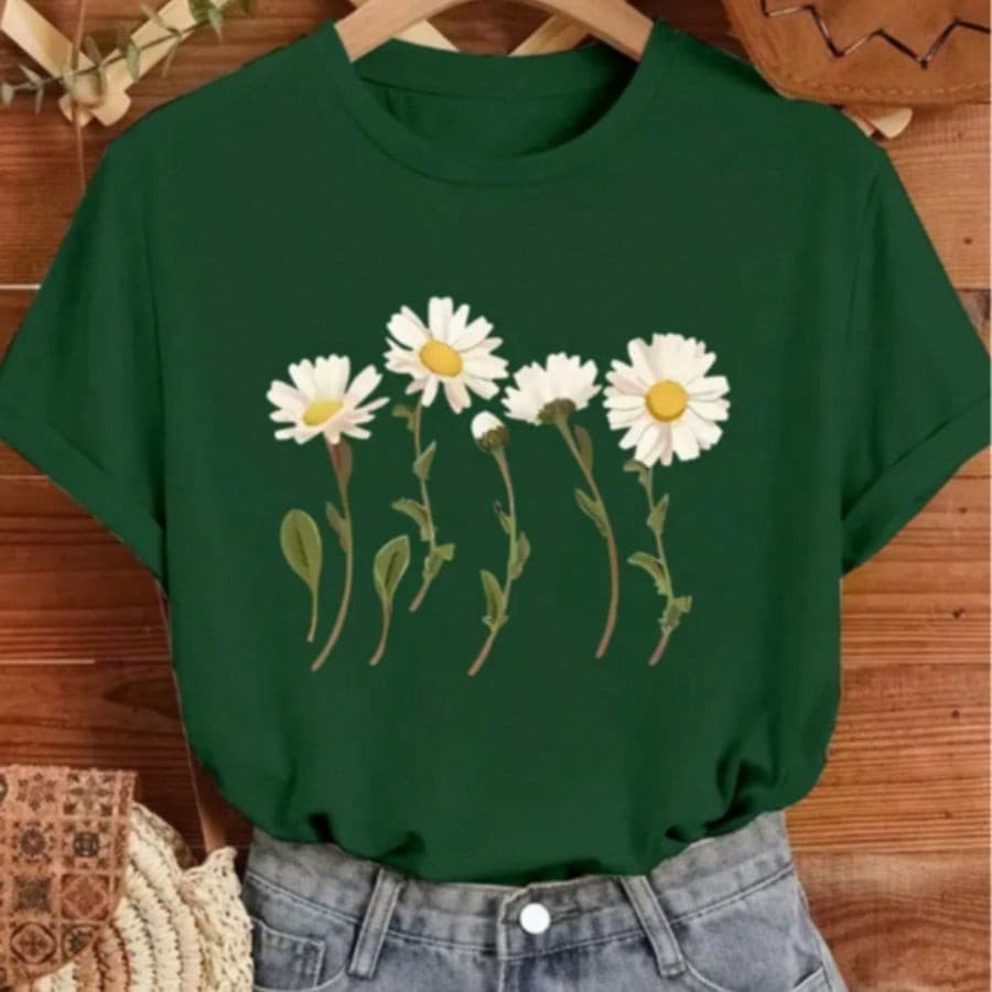 Camiseta Casual Margaridas Lançamento Primavera Verão 100% Algodão Premium Envio Imediato