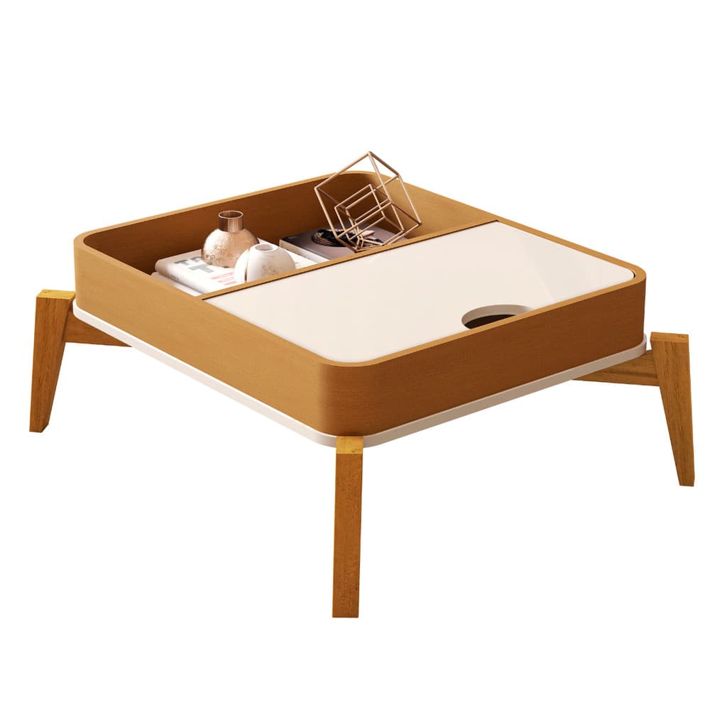 Mesa de Centro Buriti Nature Off com Porta e Pés de Madeira Maciça Design Moderno JB Bechara