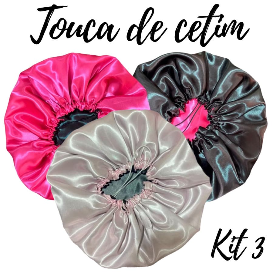 Touca De Cetim Dupla Face Regulável Anti Frizz Kit 3