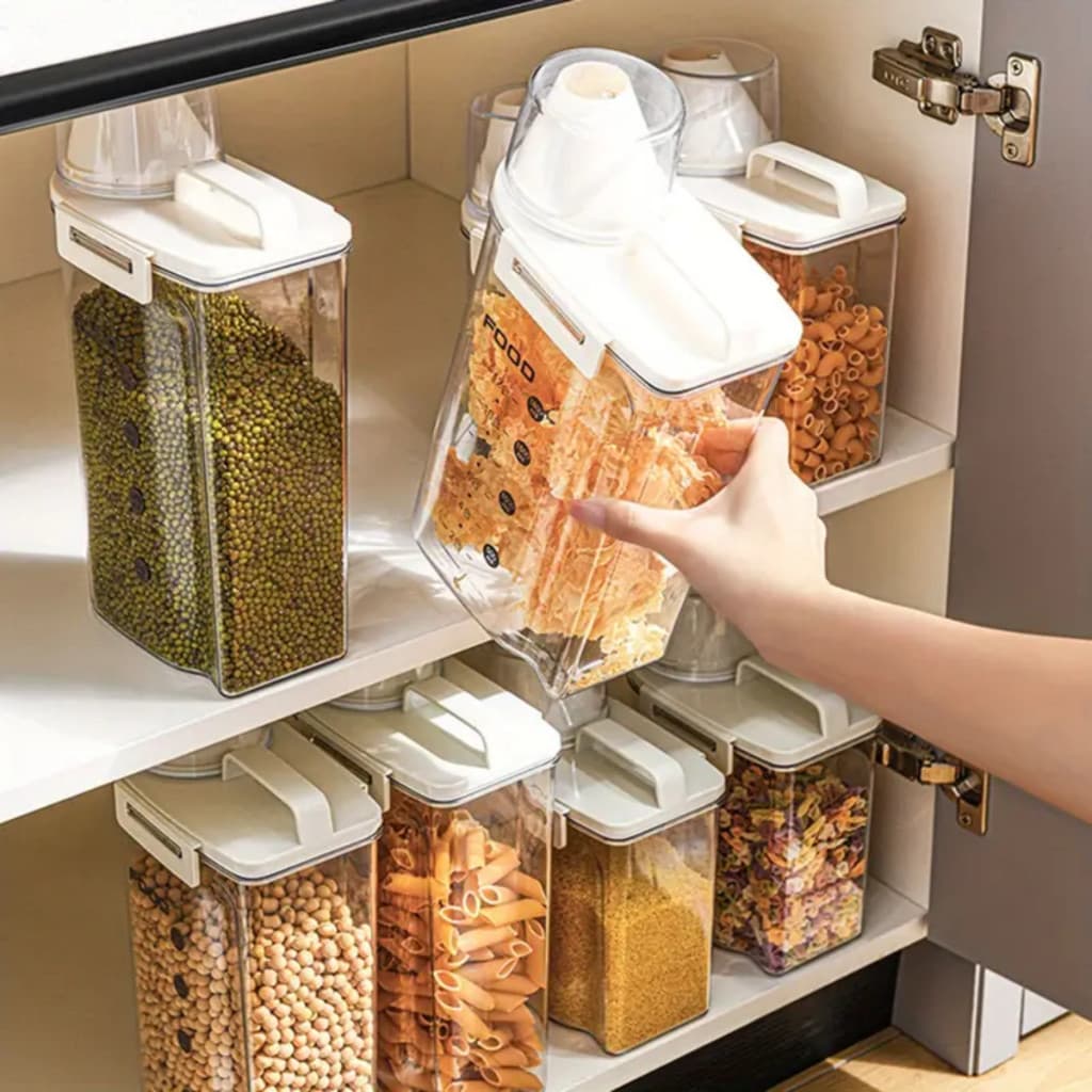 Container Hermético com Dosador e Medidor – Versátil para Itens de Cozinha e Produtos de Lavanderia.