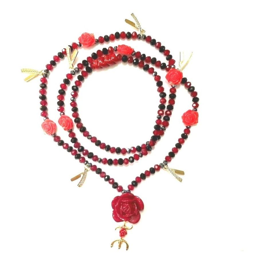 Guia Maria Navalha Malandra Cristal De Vidro 8 Mm Murano  Vermelho E Branco