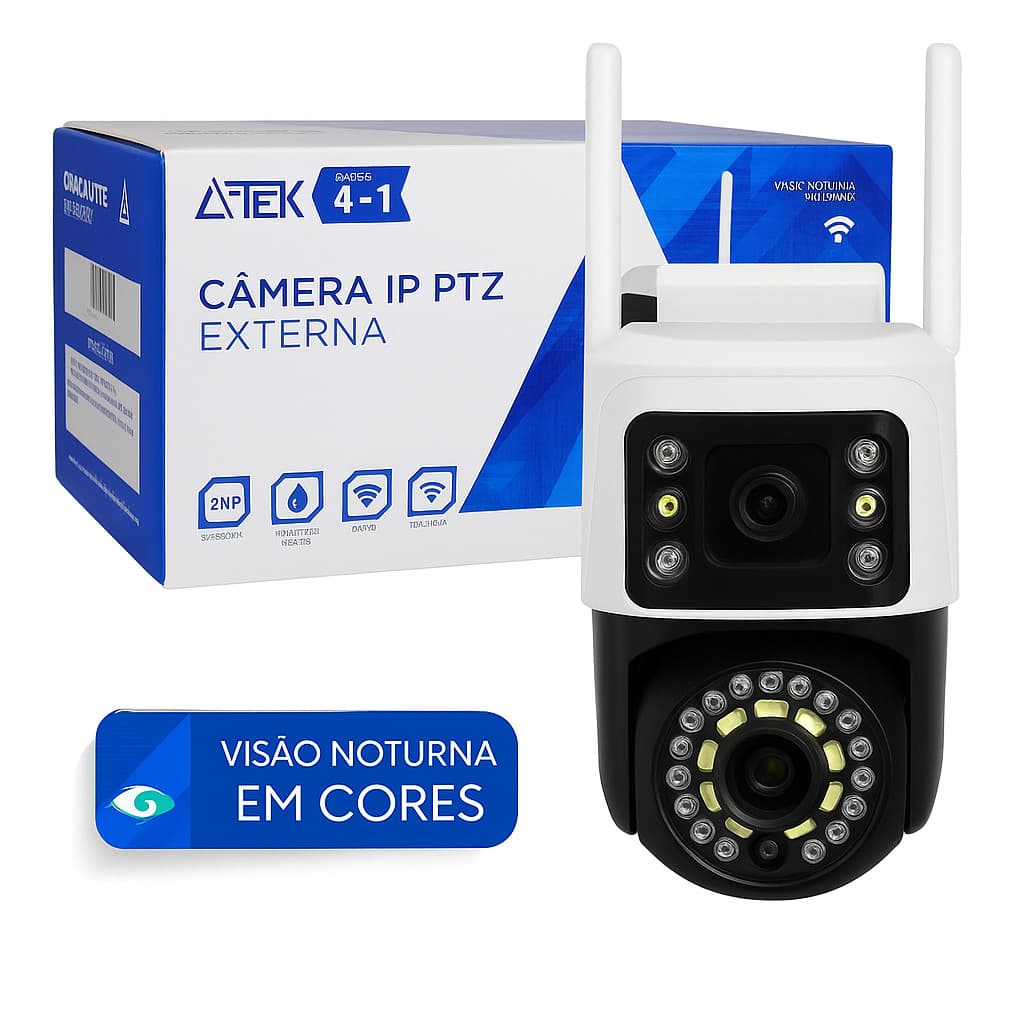 Câmera Dual Lente Inteligente 360 Wi-fi Externa 1080P FULLHD 2MP ONVIF APP TUYA Alpha-1122 Pro Alexa