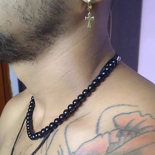Colar de pérolas PRETO ABS  8mm masculino feminino unissex miçangas chocker