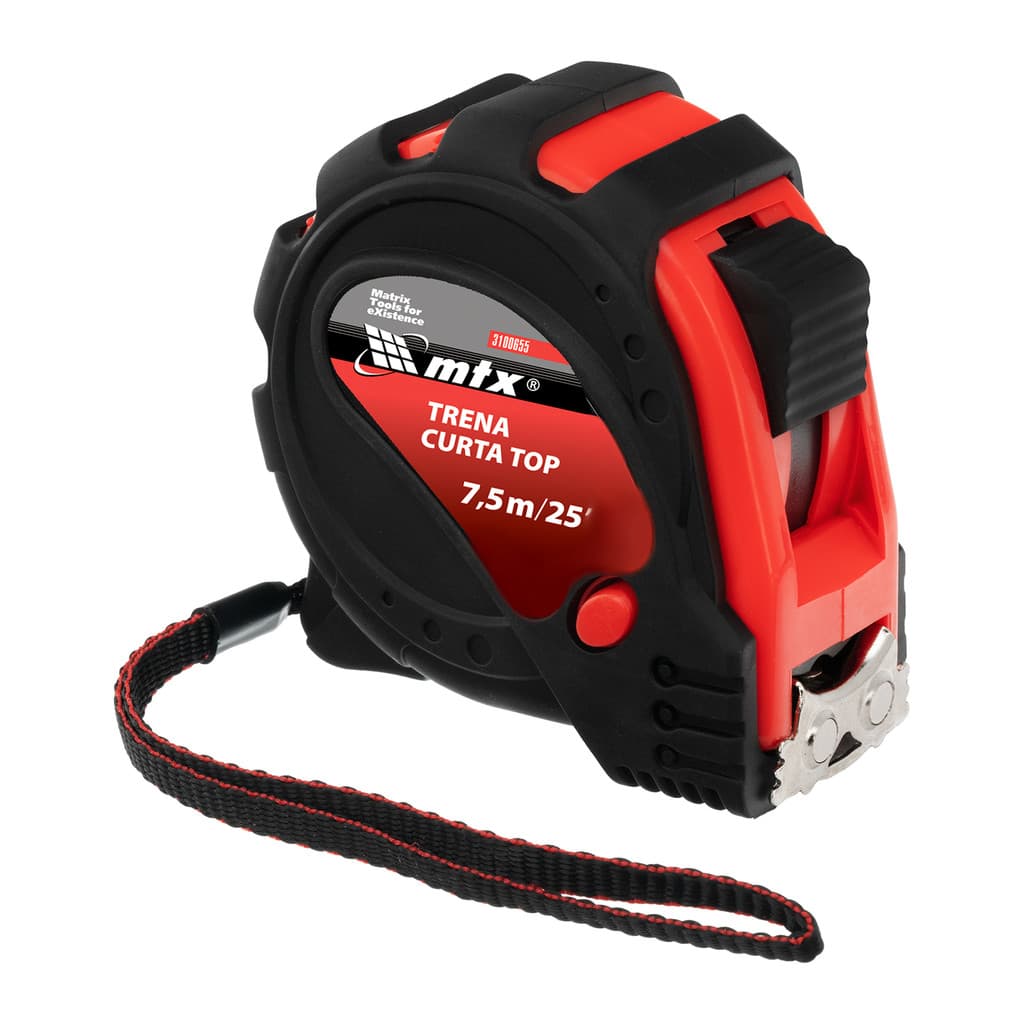 TRENA CURTA 7,5 M, 25MM, EMBORRACHADO, FITA DE METAL COM GANCHO MAGNETICO, 1 PC // MTX