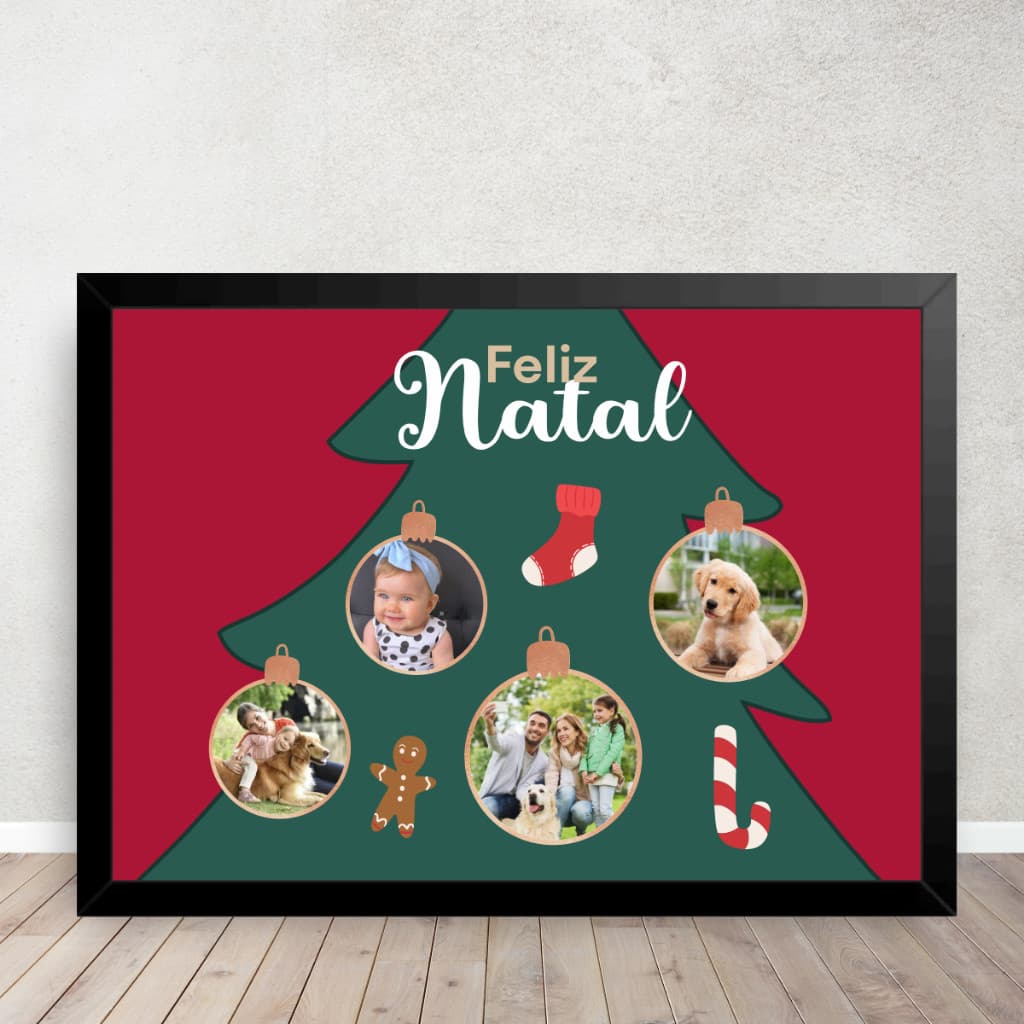 Quadro de Natal Decorativo com Fotos Família MDF com Moldura 30x20cm