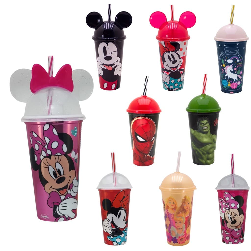 Copo Infantil Com Canudo 500ml Personagens Plasútil