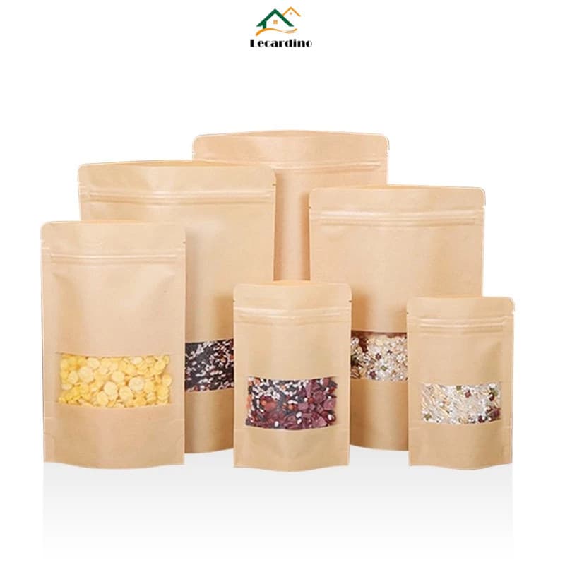Saco de vedação autônomo de papel Kraft, saco de embalagem de alimentos com zíper 9 × 14 cm 50/100 peças