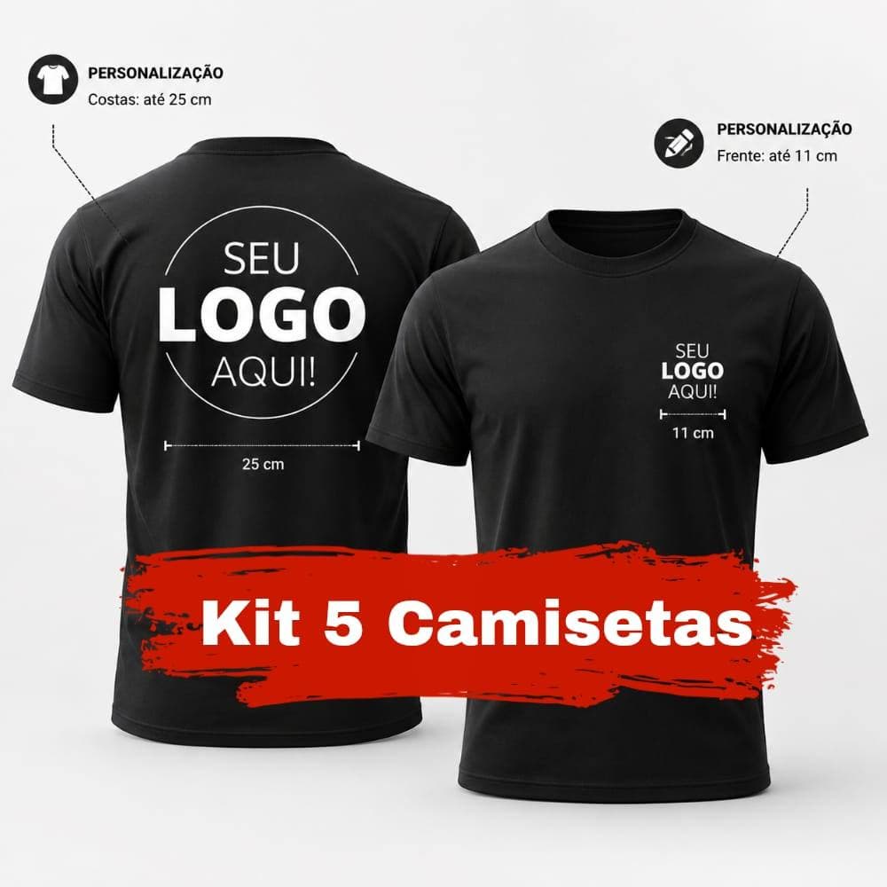KIT 5 Camisas Personalizadas no Peito e Costas com Sua Logo ou Estampa Preferida 100% Algodão