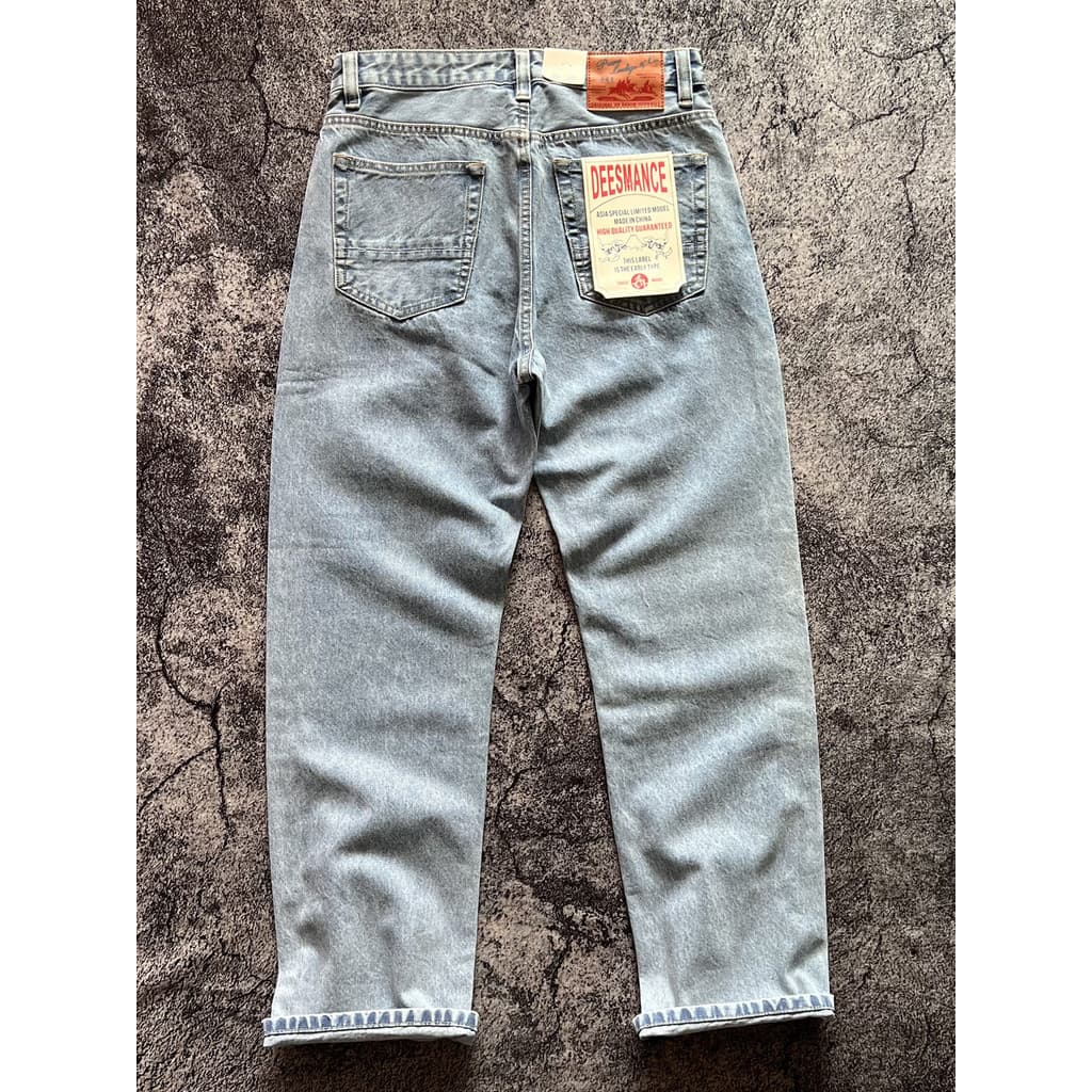 Japonês Retro algodão denim luz azul fosco branco ligeiramente solto primavera outono calças jeans retas masculinas calç