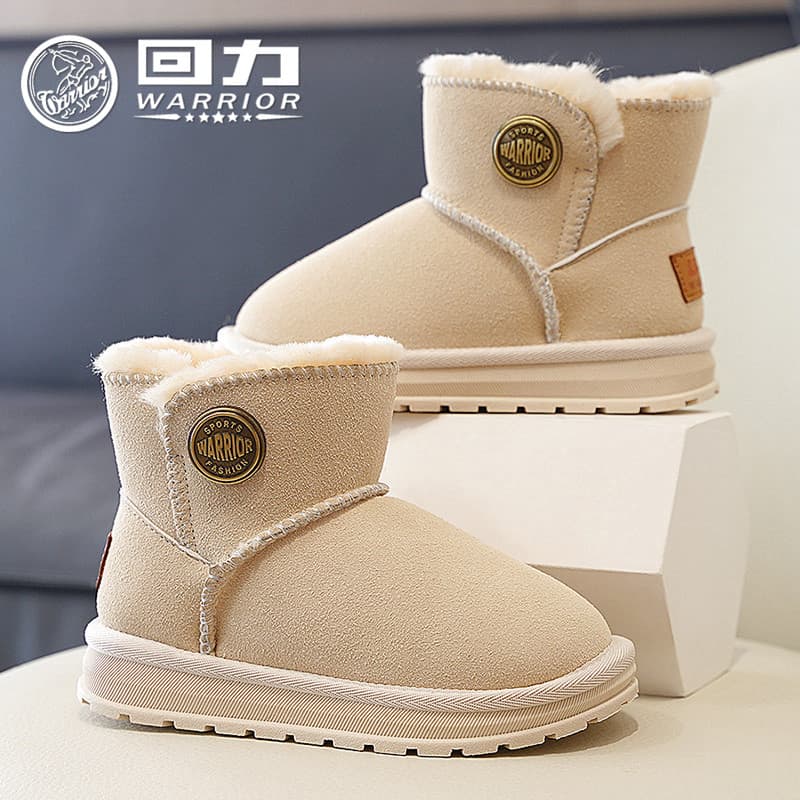 Puxar para trás sapatos infantis botas de neve quentes das crianças na moda 2025 outono inverno novo estilo Mid-Tube gra