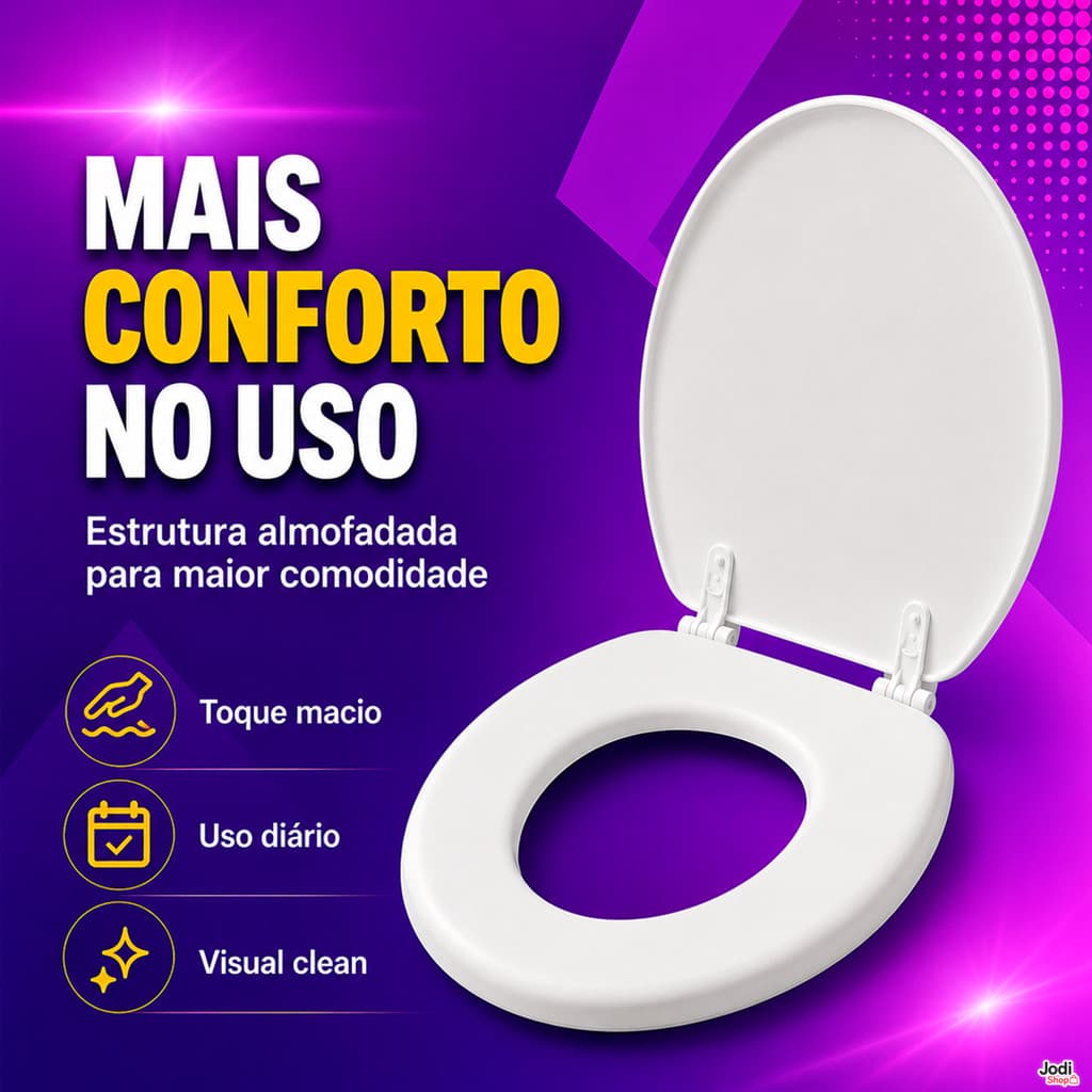 Assento Sanitário Almofadado Para Vaso Oval Com Toque Macio E Confortável