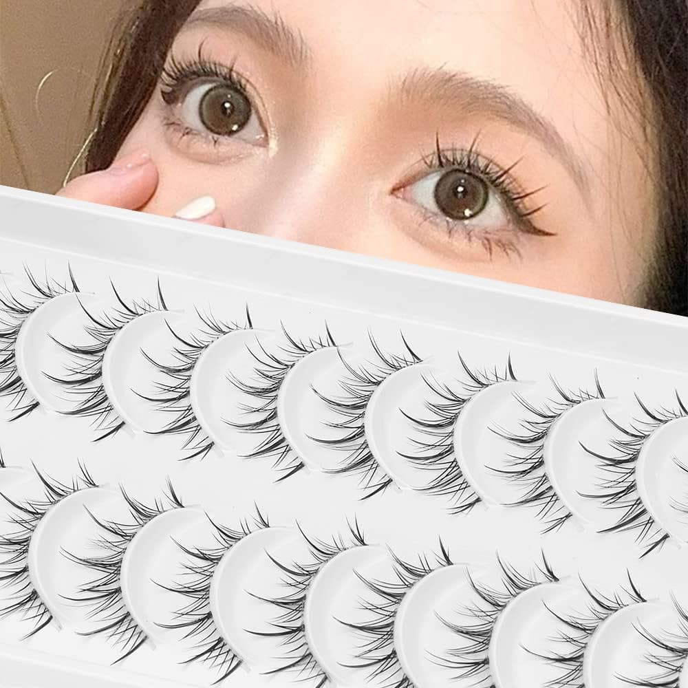 Cílios Manga com Faixa Transparente, Cílios Postiços para Cosplay de Anime Japonês, Cílios Postiços Asiáticos com Aparên