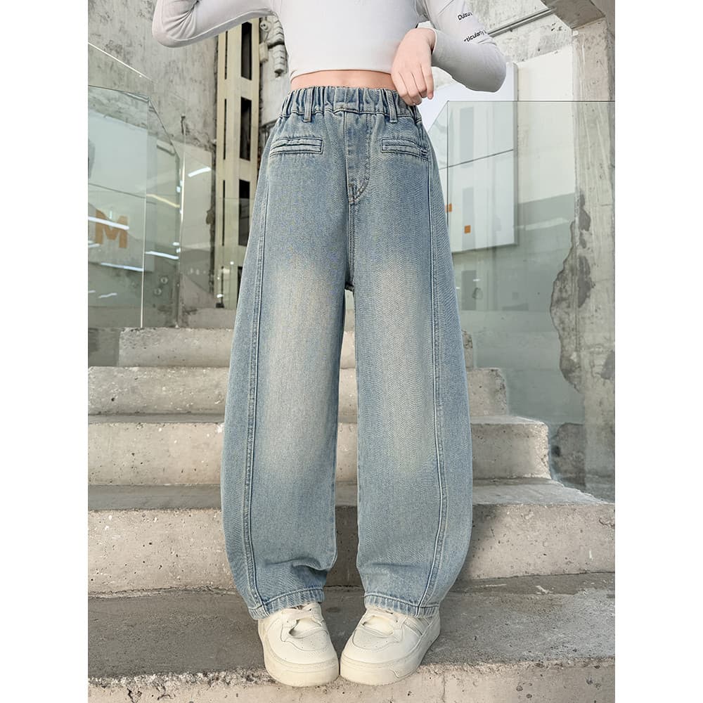 Roupas infantis meninas primavera outono estilo Jeans retos 2026 novo estilo médio grande crianças primavera calças solt