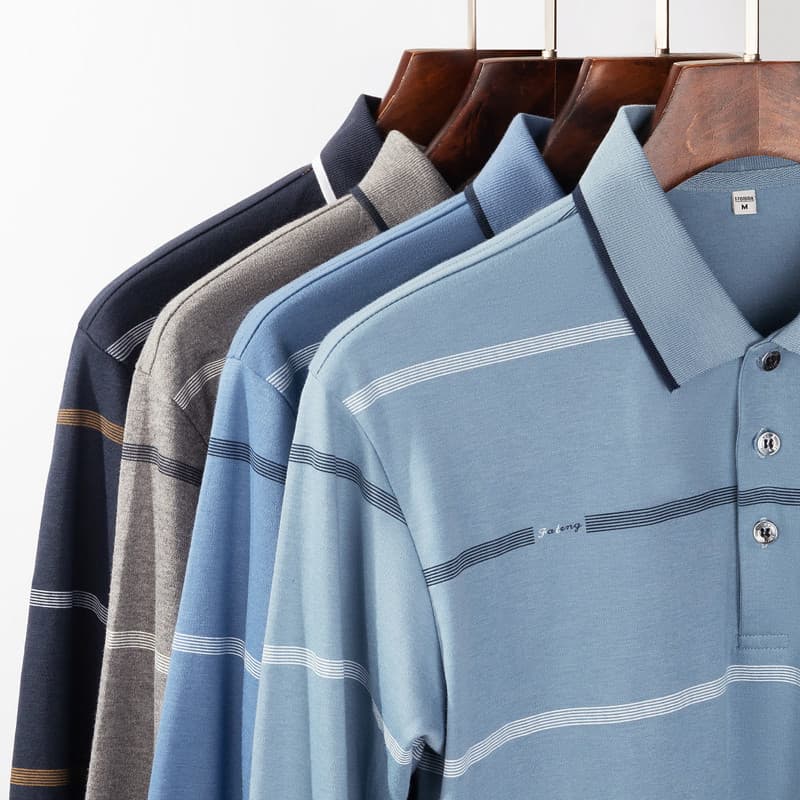 Camiseta masculina de manga comprida lapela camisa POLO pai usar primavera outono camisa de fundo de meia-idade idosos p