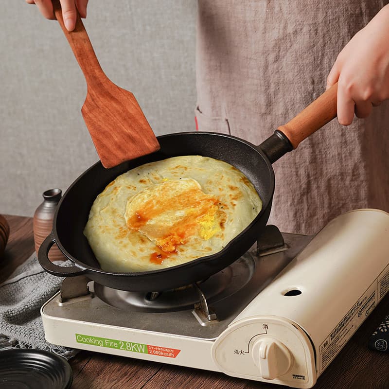 Frigideira de ferro fundido engrossado doméstico não revestido panqueca pan mão pegar bolo bife antiaderente frigideira