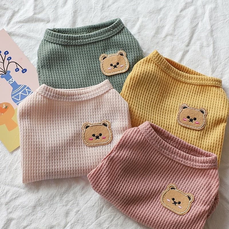 Colete Waffle Cachorro De Estimação Roupa Macia Para Verão Fofo Estampado Urso De Pelúcia