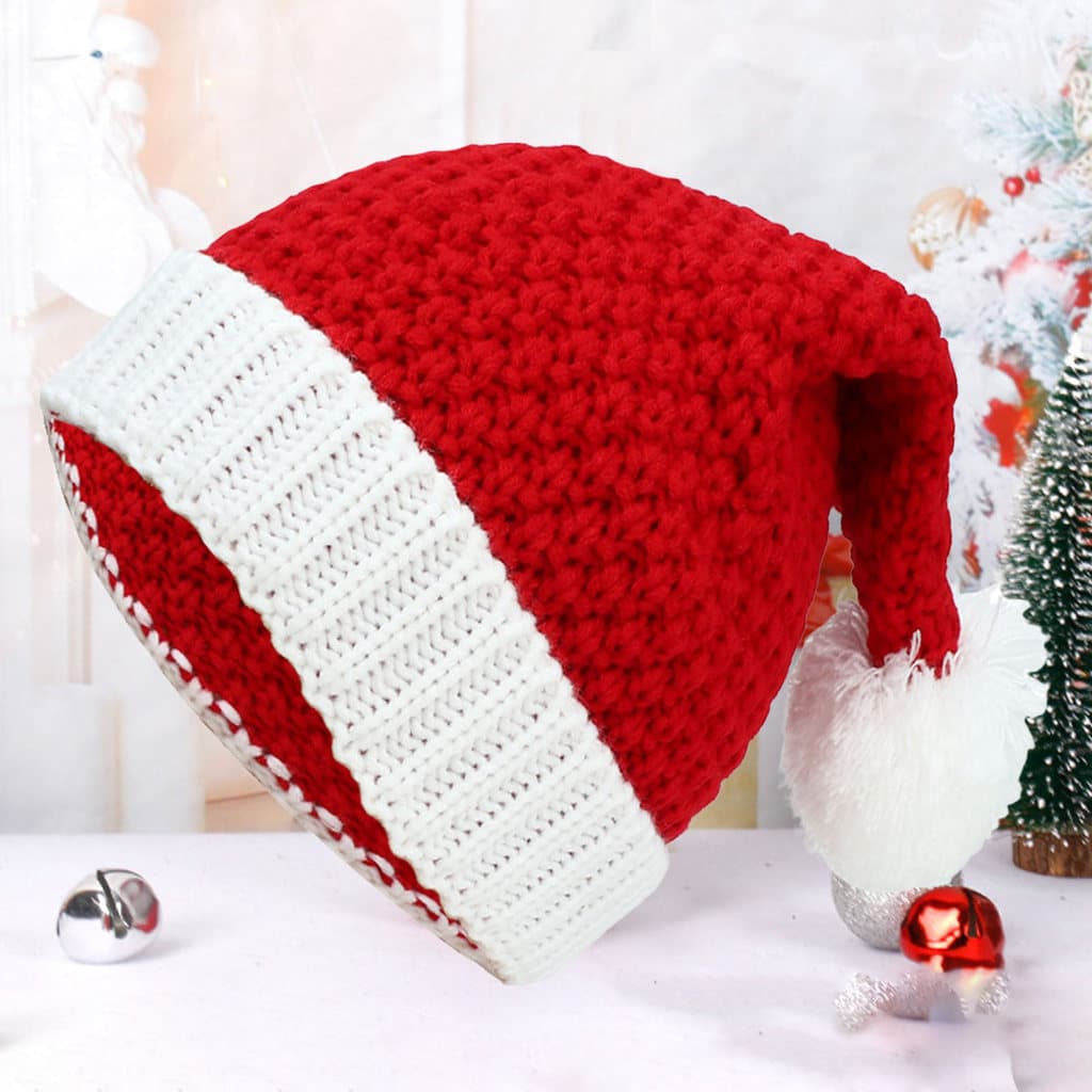 Fzg_chapéu De Natal Tricotado Com Pompom Branco Feito À Mão Flange Térmico Para Vestir Acessórios De Fantasia Fio De Lã