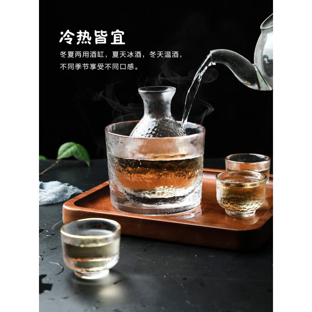 Relíquia estilo japonês vidro martelado vinho branco jarro de vinho quente conjunto de vidro espírito copo de vinho conj
