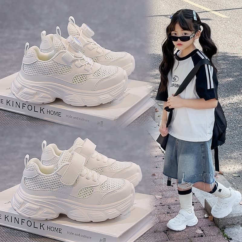 Kakabu 2026 novo estilo primavera verão esportes casuais sapatos brancos malha respirável leve Campus meninos meninas cr